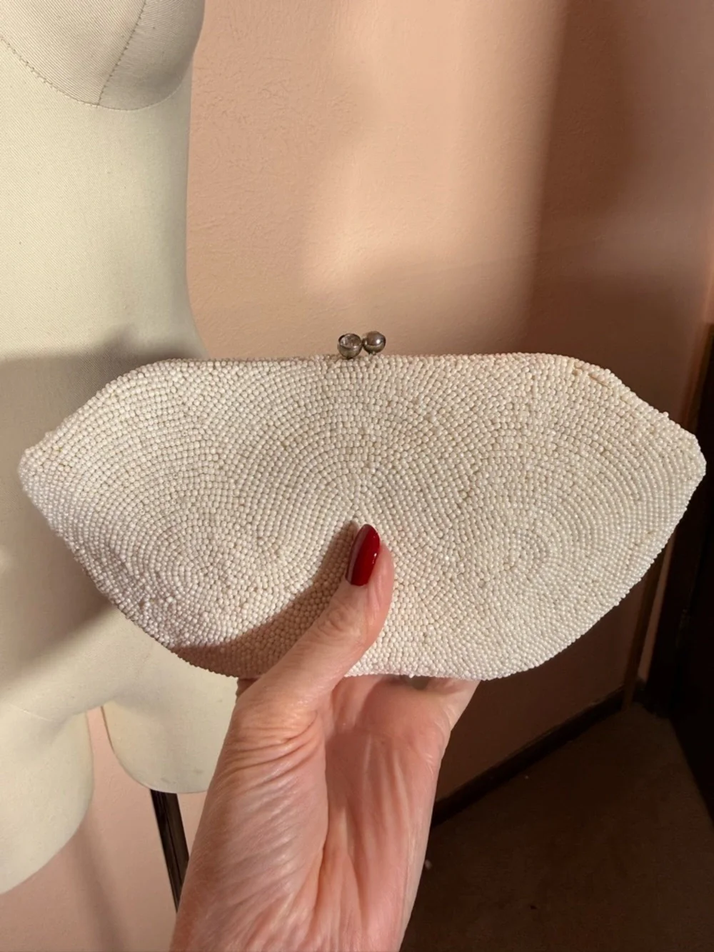 Vintage 1940’s Art Deco Heavy glass beaded white Evening clutch bag Wedding